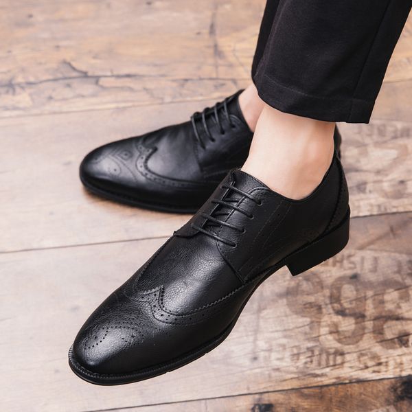 

foreign trade exclusively for large size mens leather retro pointed-toe british-style casual leather shoes mens shoes shoes mens, Black