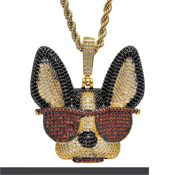 

2 color brass cz heavy witty dog with glasses pendants iced out hip hop necklace for men and women cn137a, Silver