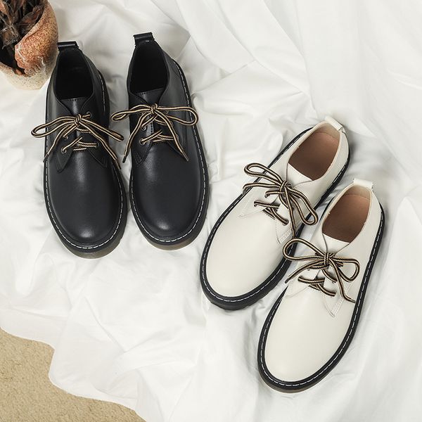 

british style shoes on heels casual female sneakers oxfords women's round toe clogs platform autumn flats preppy cross leather, Black