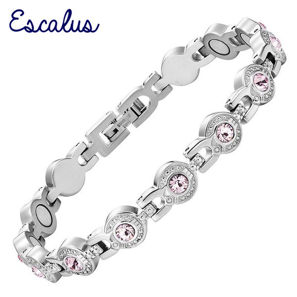 

women silver magnetic stainless steel bracelet lovely pink 13pcs branded crystal bangle ladies hong kong post, Golden;silver
