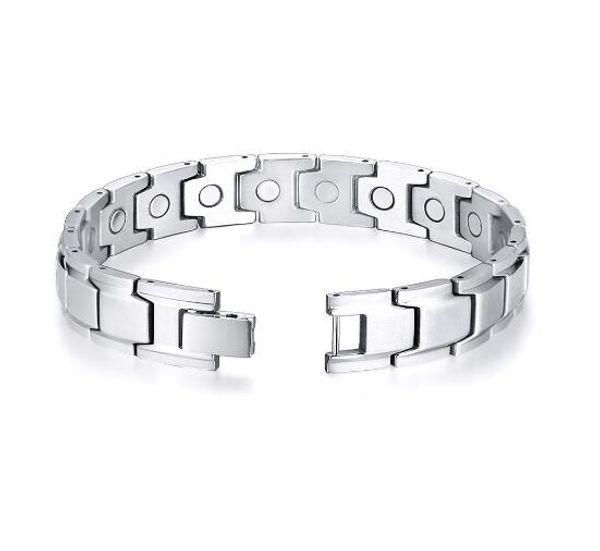 

for mens gifts shiny silver stainless steel health care magnet germanium (ge) chain bracelet bangle fashion xmas gifts 12mm, Golden;silver