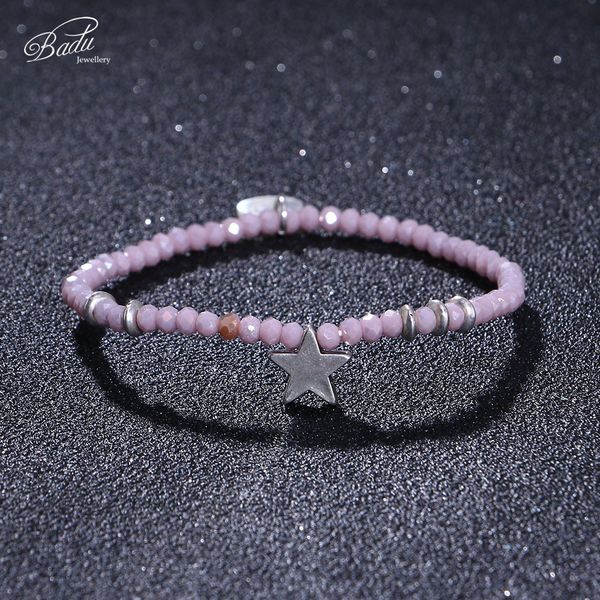 

badu crystal beads bracelet for women silver star pedant fashion jewelry gift for friend daily wearing wholesale, Black