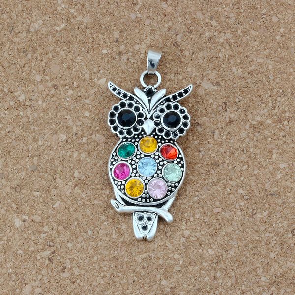 

colorful crystal owl alloy antique silver charm pendants jewelry diy fit pendant necklace 23.8x54.5mm 20pcs/lot a-485, Bronze;silver