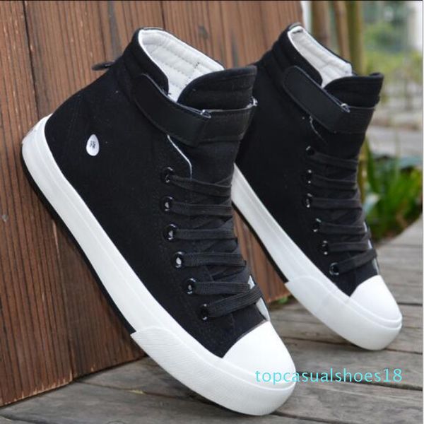 

men canvas spring autumn 2018 lace-up high style black fashion flats youth students vulcanize shoes