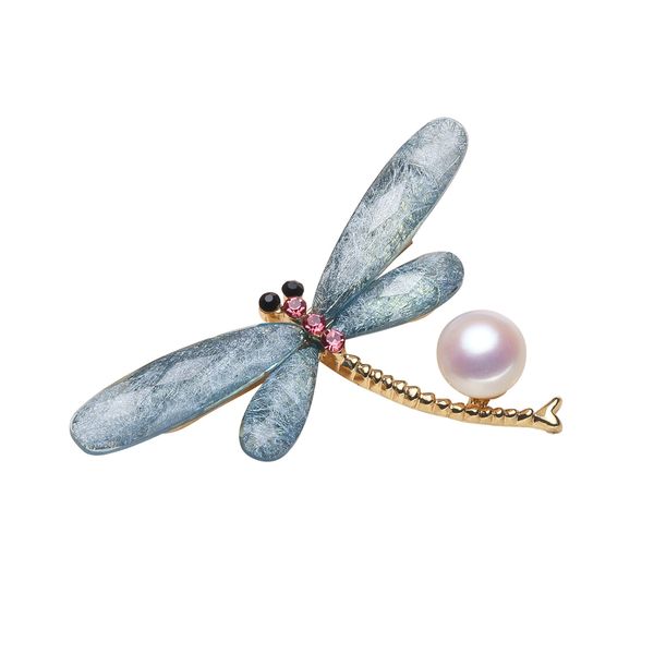

wholesale fashion luxury pearls brooch mount crystal dragonfly thick gold-plated pearl brooch semi-finished products ing, Slivery;crystal