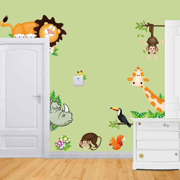 2019 Wall Stickers Jungle Animal Kids Baby Nursery Child Home Decor Mural Bedroom Wall Sticker Decal For Kids Room Monkey Wall Stickers For Nursery