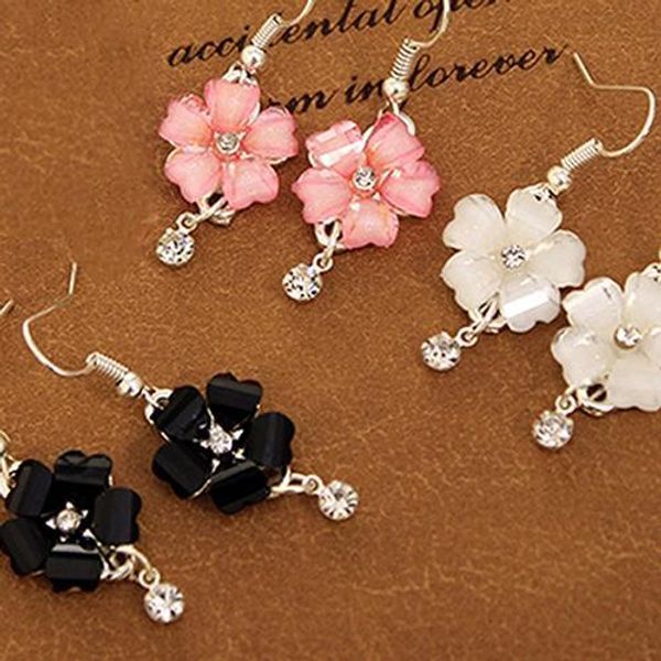 

women elegant flower petals rhinestone dangle drop hook cute earrings jewelry bridal dangle earrings statement wedding jewelry, Silver