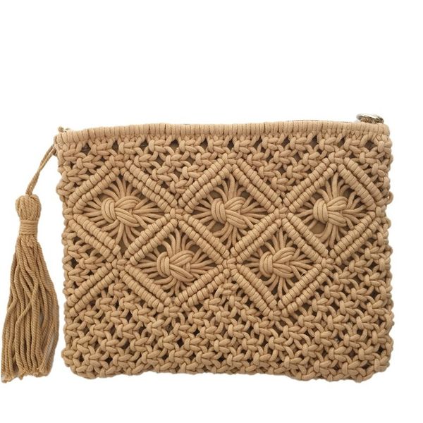 

bohemian woven tassel hollow out beach bag women crochet fringed straw clutch handmade day clutches knitting weave boho w412