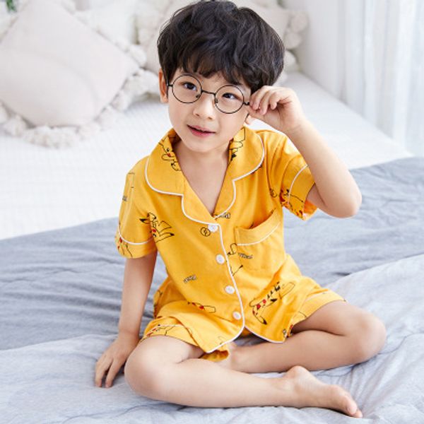

new toddler baby boy girl cotton pant pajamas short sleeve solid button-down pyjamas knitted set child sleepwear nightgown, Blue;red