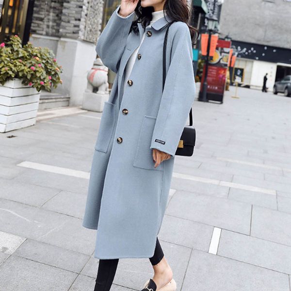 

new 2019 women warm coats female overcoat spring autumn slim blend woolen coat casaco winter loose causal outerwear new cocoon, Black