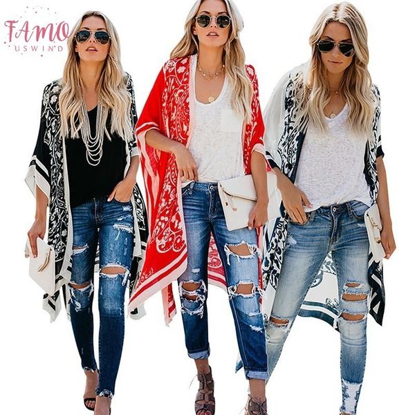 

blouses woman 2020 beach style cardigan kimono ladies digital print summer fashion sunscreen shirts v neck casual half sleeve, White