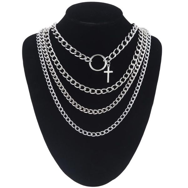 

4pcs/set layer chain necklace girls aesthetic cross choker necklace trendy claviclel chain women female neck jewelry, Silver