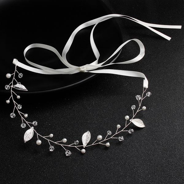 

ssyfashion new bride headband handmade simple silver pearl leaf headwear wedding party jewelry hair accessories