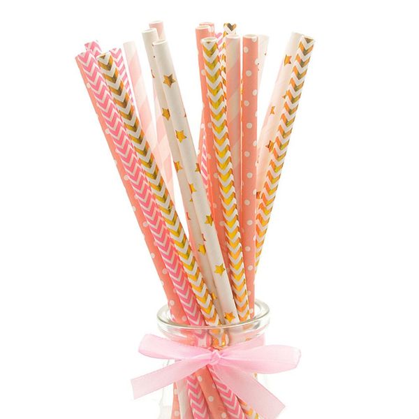 

new 25pcs disposable star dot stripe paper straws kids birthday wedding decoration