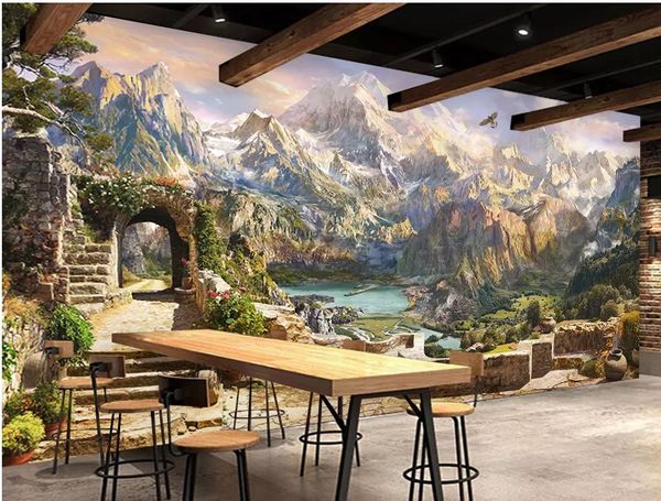 

vintage european landscape background wall modern living room wallpapers