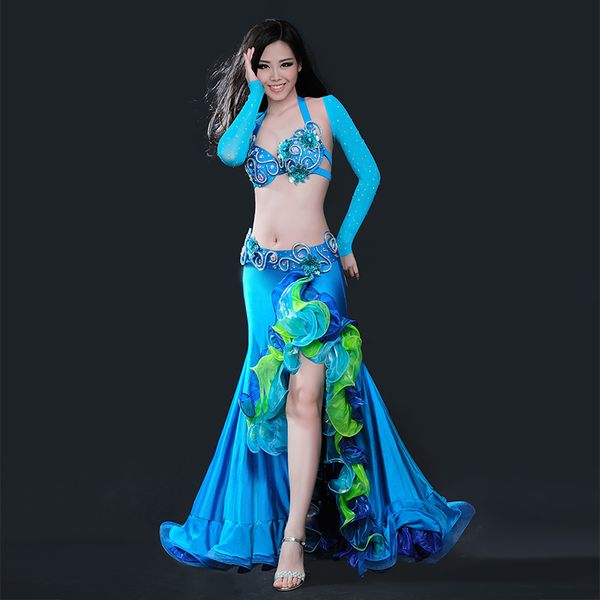 

performance women belly dance costume 4 pieces full set bellydance blouse & bra & belt skirt 34b/c 36b/c 38b/c dancewear, Black;red