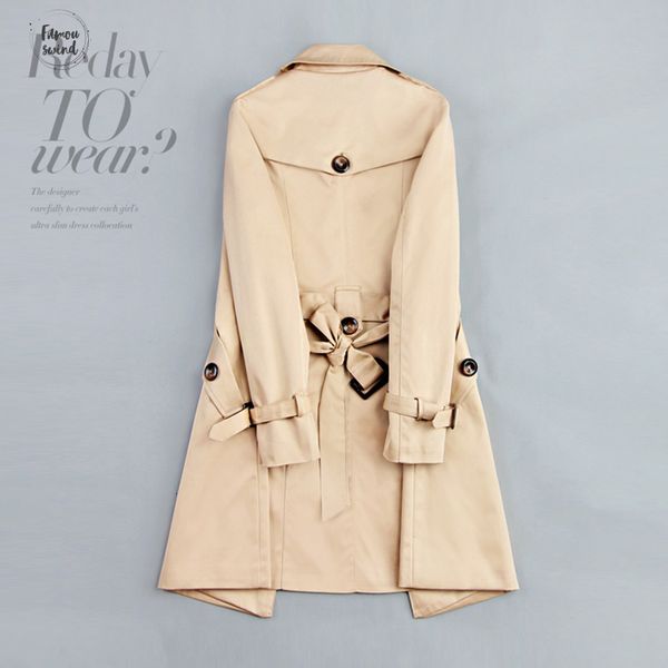 

2019 long trench new fashion double breasted mid coat khaki slim belt cloak mujer windbreaker female abrigos brazil lh810, Tan;black
