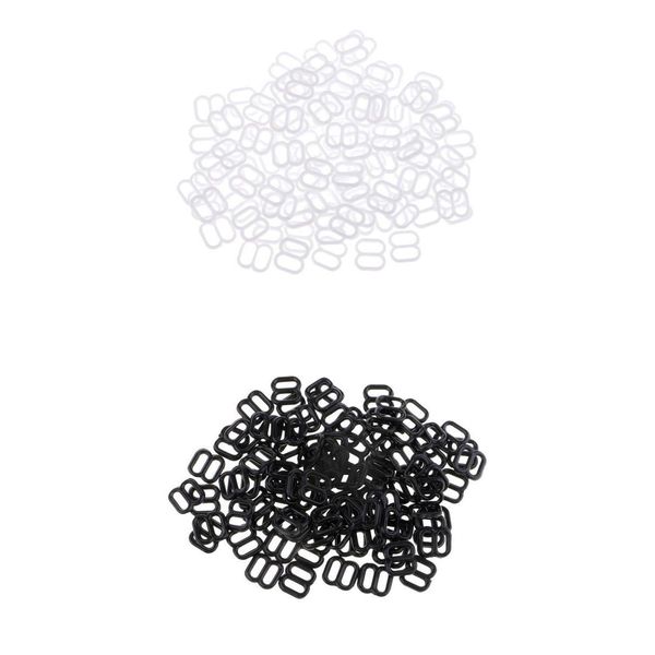 

200 pieces nylon 6mm 8 bra strap lingerie adjustment clips hooks sewing, Black