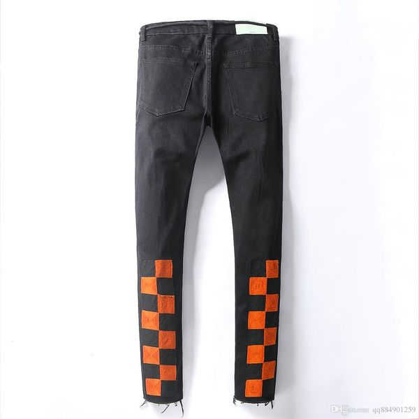 

2019 new black ripped denim embroidered mens jeans black slim fit distressed straight high street biker designer jeans hip hop size 29-38, Blue