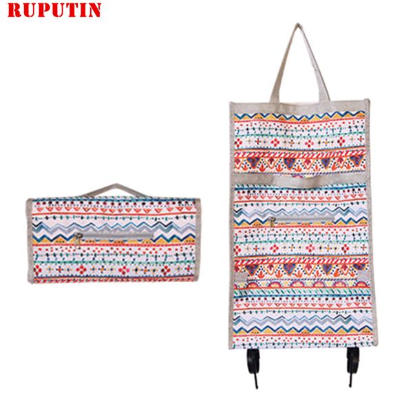 

portable grocery shopping cart hand-pull foldable tote bag dual-use wheeled shopping cart bag organizer tug bags