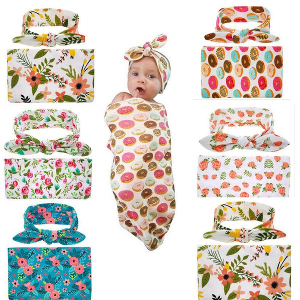 

cute newborn baby floral swaddle wrap towerl 2pcs set toddler infant kids cotton blanket bassine swaddling sleeping bag blankets