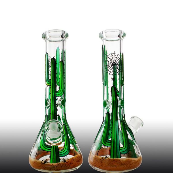 Cactus Logo Vidro Bong Dab Rig Beaker Bongs Narguilés com Pitada de Gelo 7MM de espessura Tubo Grande Base de Copo Cachimbo de Água