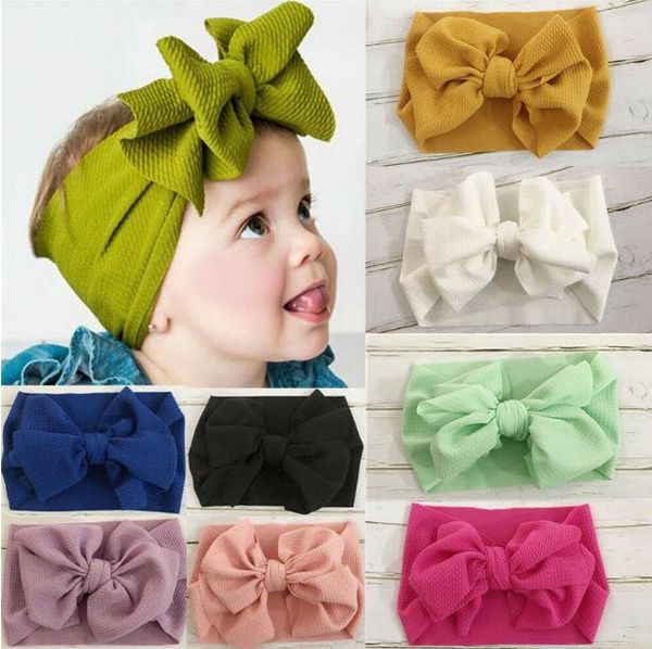 

kids girl stretch turban knot headband toddler baby girl big bow knot hairband solid headwear head wrap hair band accessories, Slivery;white