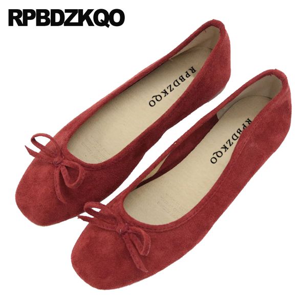 

red women china wedding ballet shoes walking brown breathable pink ballerina casual knot korean bow suede square toe cute flats, Black