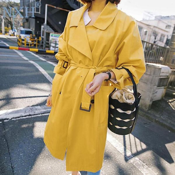 

2019 spring fall yellow windbreaker women new fashion trench coat girl students long casual trenches outwear overcoat p1386, Tan;black