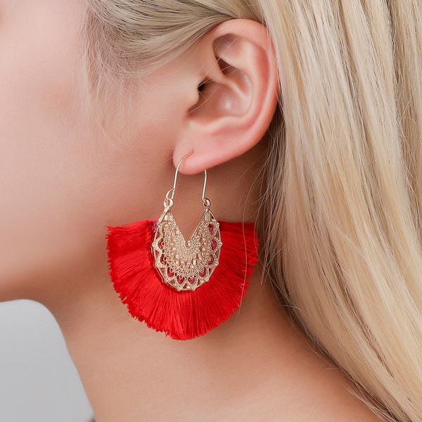 

20pcs/lot bohemia new arrive tassel earrings retro fan-shaped lace pendant for ladies dress up ethnic style ear drop dangle jewelry wholesal, Silver