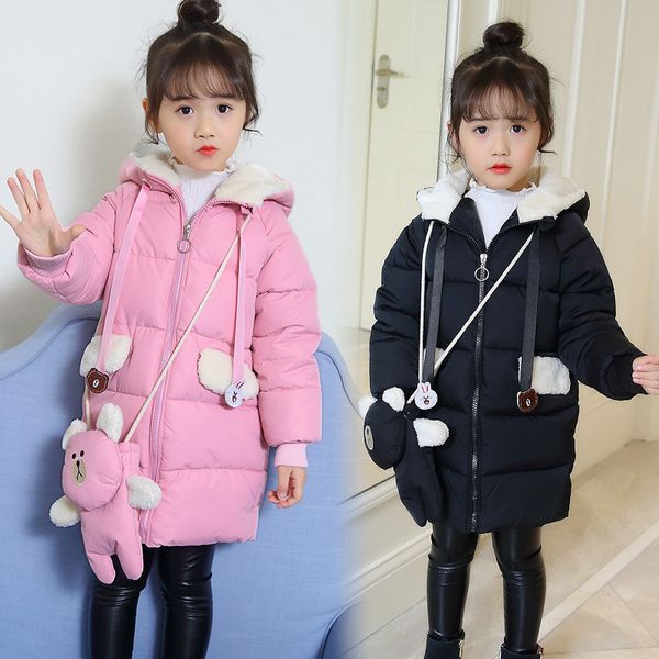 

children's winter clothing girl parka 2018 new girls cute thickening cotton-wadded jackets warm velvet hooded outerwear 100-160, Blue;gray
