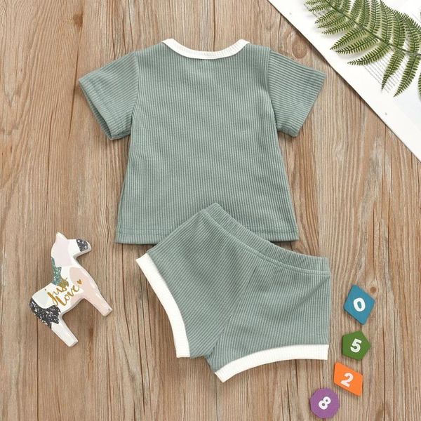 

fashion cotton boys clothes two piece set o-neck crop + short pants outfits summer clothes 7 color, White