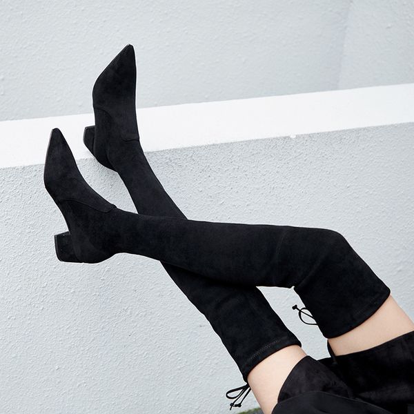 

overknee elastic boots sharp boots with woman overknee, Black