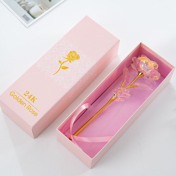 

24k foil gold rose lasts forever party favors valentine's day gift love wedding decor lover lighting rose with pink packaging