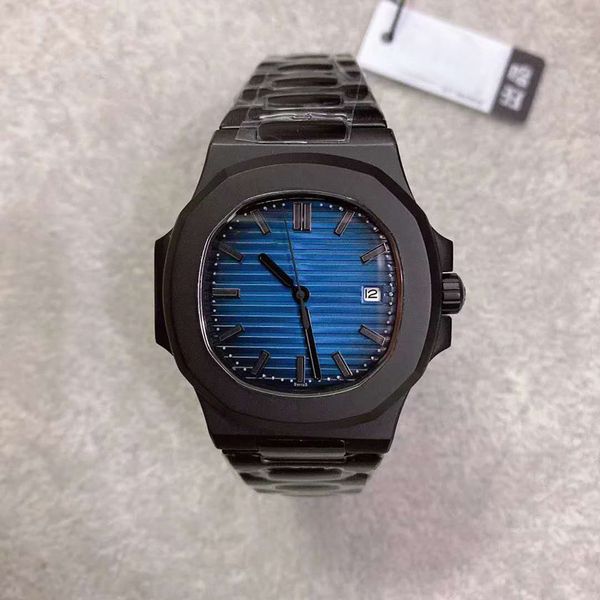 Último relógio masculino de alta qualidade de fábrica 5711 Movimento automático de gravura automática 40 mm Sapphire vidro botão azul discar transparente