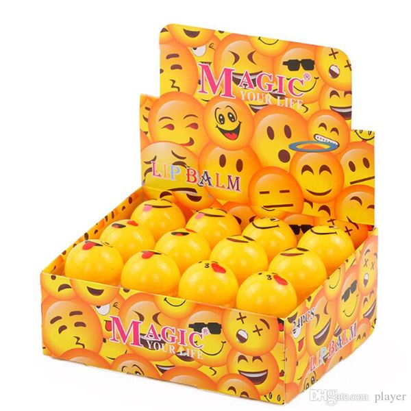 

New emoji lip balm 24pc for girl magic cute cartoon moi turizing hydrating lip tick for autumn winter yellow ball lip balm