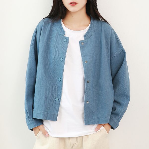 

women's jackets johnature women single breasted short solid color coat 2021 autumn winter korean casual o-neck all-match long sleeve, Black;brown