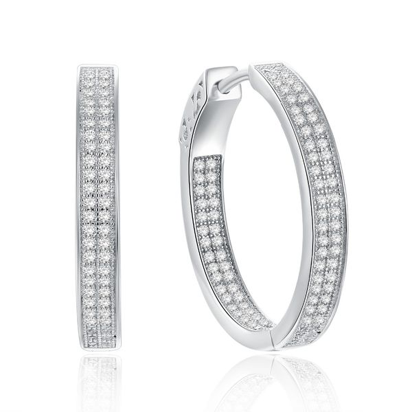 

25mm direct sell genuine s925 silver hoop earrings luxury women earring setting white cz fashion jewelry ing, Golden;silver