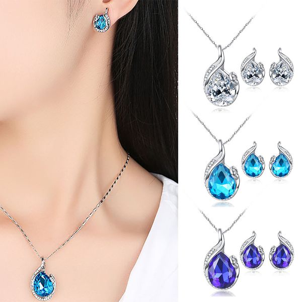 

classic beauty teardrop sets for women wedding engagement jewelry necklace & earring fashionable jewellry kas099, Silver