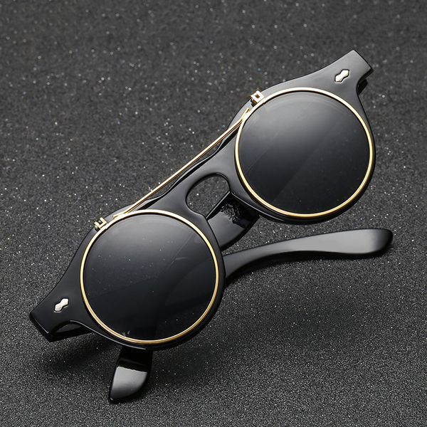 Occhiali da sole retrò da sole da sole Donne classiche occhiali da sole a doppio capovolgimento femmina Eyewear circolare di occhiali a vapore femmina