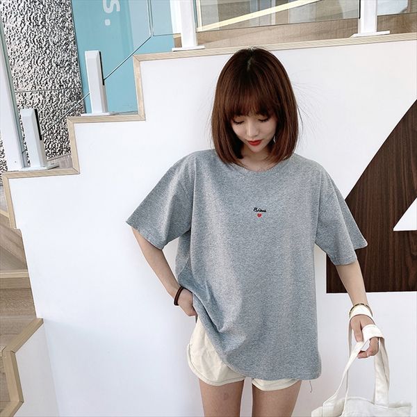 

cotton short sleeve 2020 letter loose base cotton t- women's short sleeve t-shirt embroidery 2020 women's embroidery letter loose, White