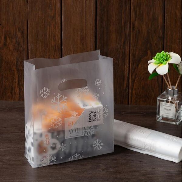 

50pcs snowflake plastic gift bag cloth storage shopping with handle clear plastic candy cake wrapping