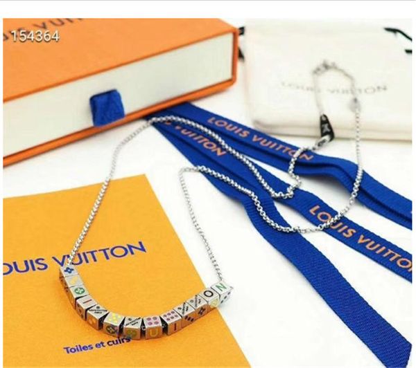

fashion stainless steel designer necklace letter personality dice design jewelry for mens and womens with gift box, Silver