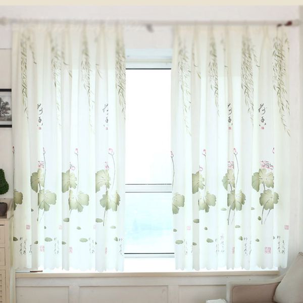

modern small fresh lotus leaf printed blackout drapes window curtains for living room bedroom kitchen household shade curtain