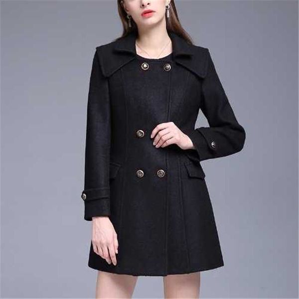 

2019 new autumn winter women casual thicken warm cashmere woolen jacket female slim double breasted wool blend coats casaco j59, Black