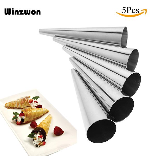 5PCS/coni da forno in acciaio INOX a spirale croissant tubi corno pane pasticceria making cake Mold baking Supplies L 5PCS/coni da forno in acciaio INOX a spirale croissant tubi corno pane pasticceria making cake Mold baking Supplies L