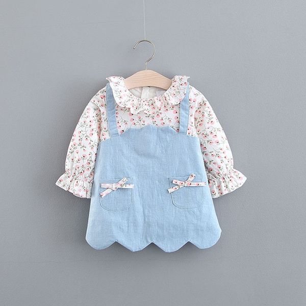 

2019 promotion print baby girl dress vestido infantil girls spring dresses in south korea a new western style fresh holiday two, Red;yellow