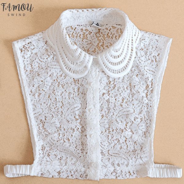 

fashion multifunctional lace hollowed out versatile decorative wooden ear shirt false neck solid collar women detachable vertical, White