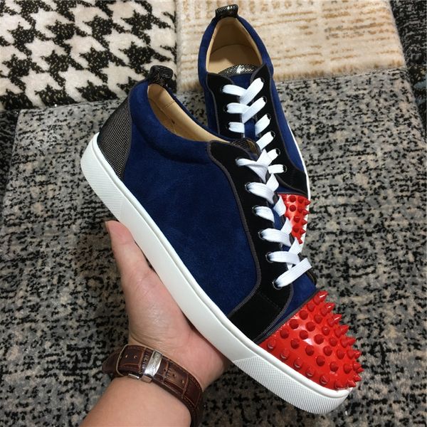 

designer shoes seavaste 2 orlato red bottom junior spikes trainers real calfskin patent suede leather shoe men flat party wedding shoes, Black