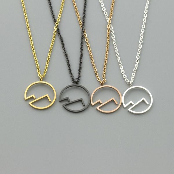 

minimalist mountain necklace stainless steel silver rose gold black karma circle pendant necklace climbing jewelry